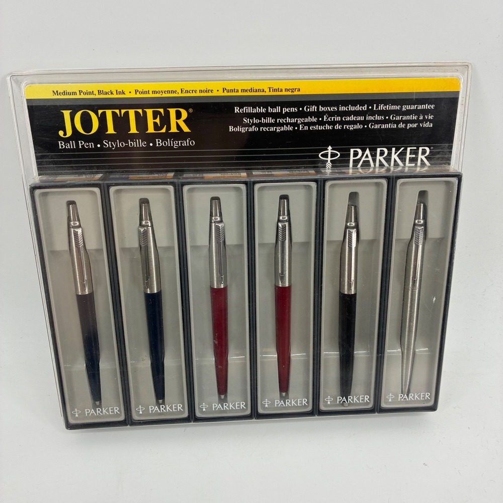 Parker Jotter Ball Pen Set 6 Pack Medium Point Black Ink Assorted Colors 13022
